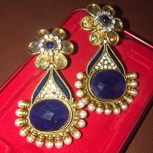 Gorgeous Gold and Navy Earrings with faux pearls